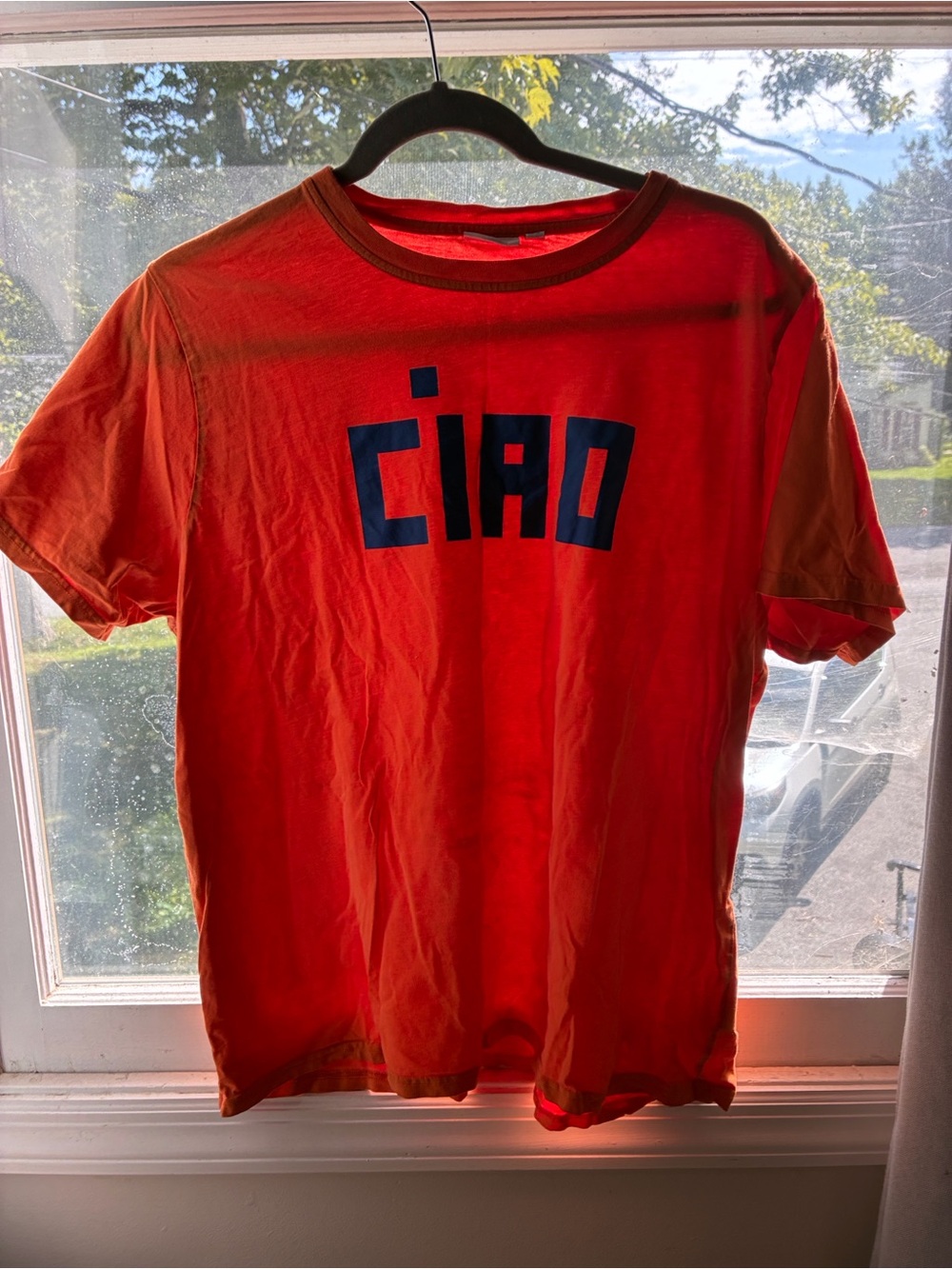 Orange Short Sleeve Graphic Tee with Navy 'CIAO' Print